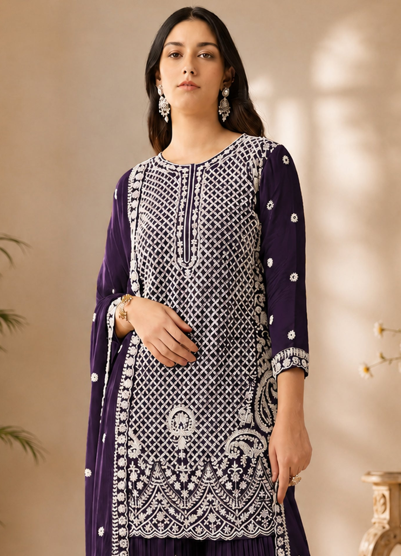 Royal purple occasion wear sharara style