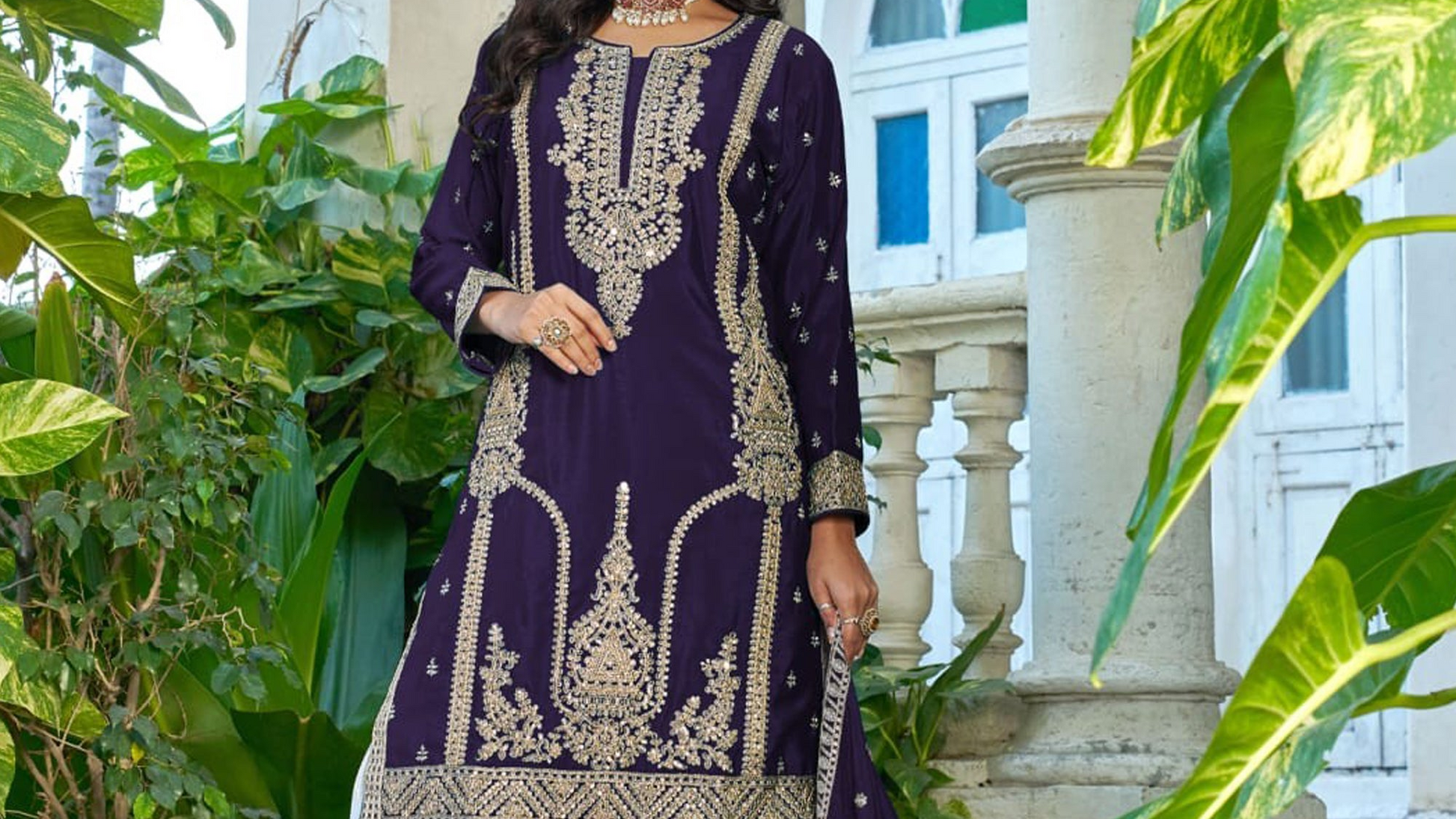Royal Purple kurta set with Premium Chinon palazzo and dupatta