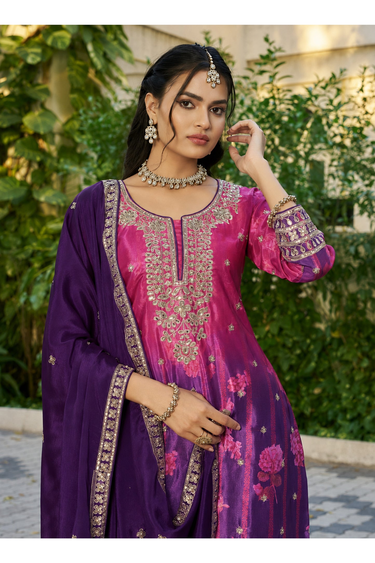 Back Side Full Work detail on Royal Purple Palazzo Suit