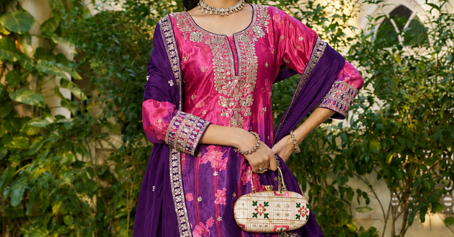 Royal Purple Palazzo Suit ready-to-wear festive outfit front angle