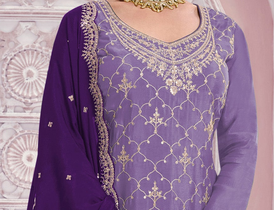 Royal purple embroidered plazzo dress front profile 
