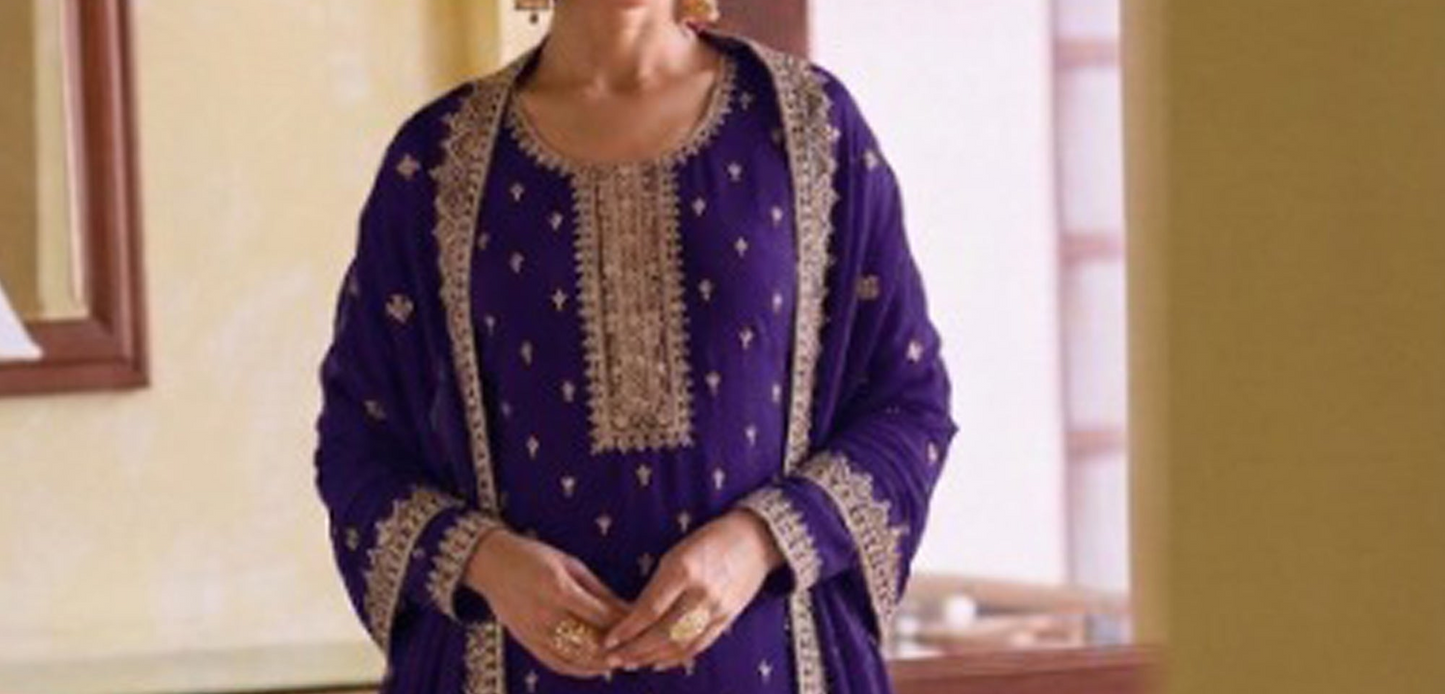Royal Purple Salwar Kameez with traditional embroidery work