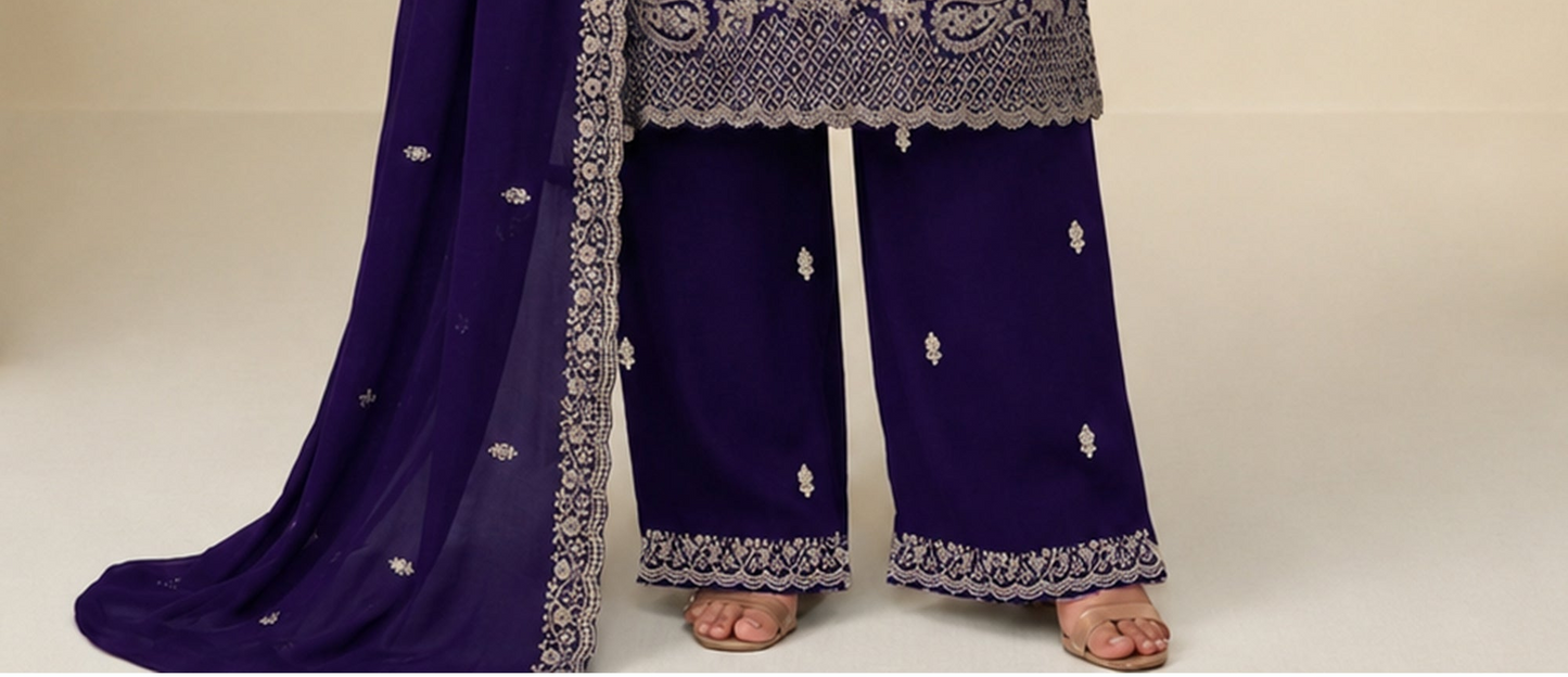 Party wear ladies suit in royal purple tone