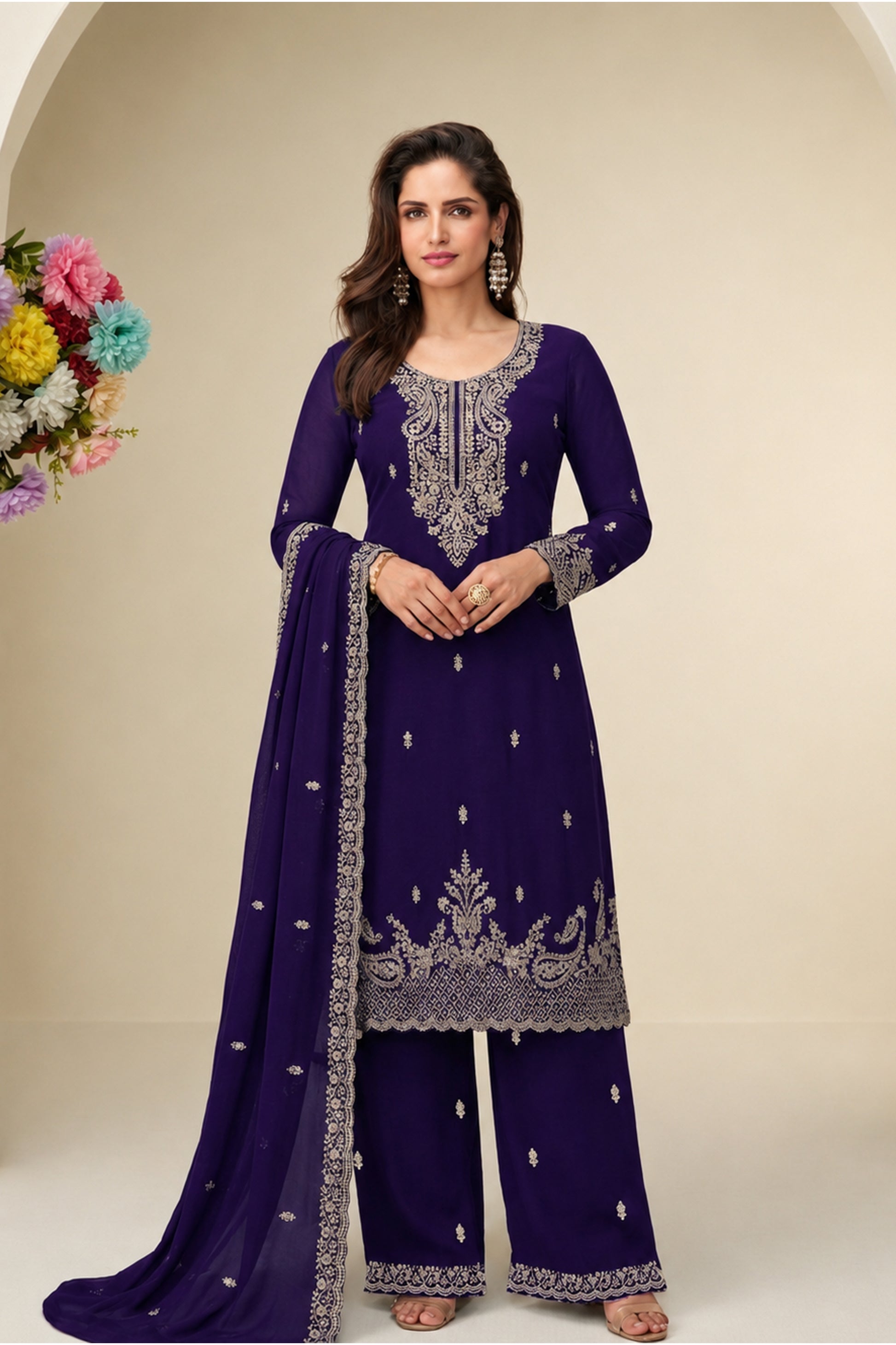 Royal Purple Salwar Kameez with premium thread sequin embroidery