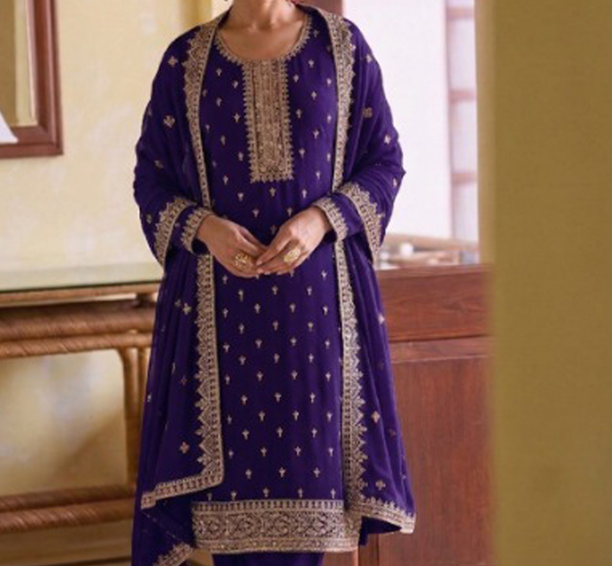Ready to wear wedding salwar in royal purple georgette