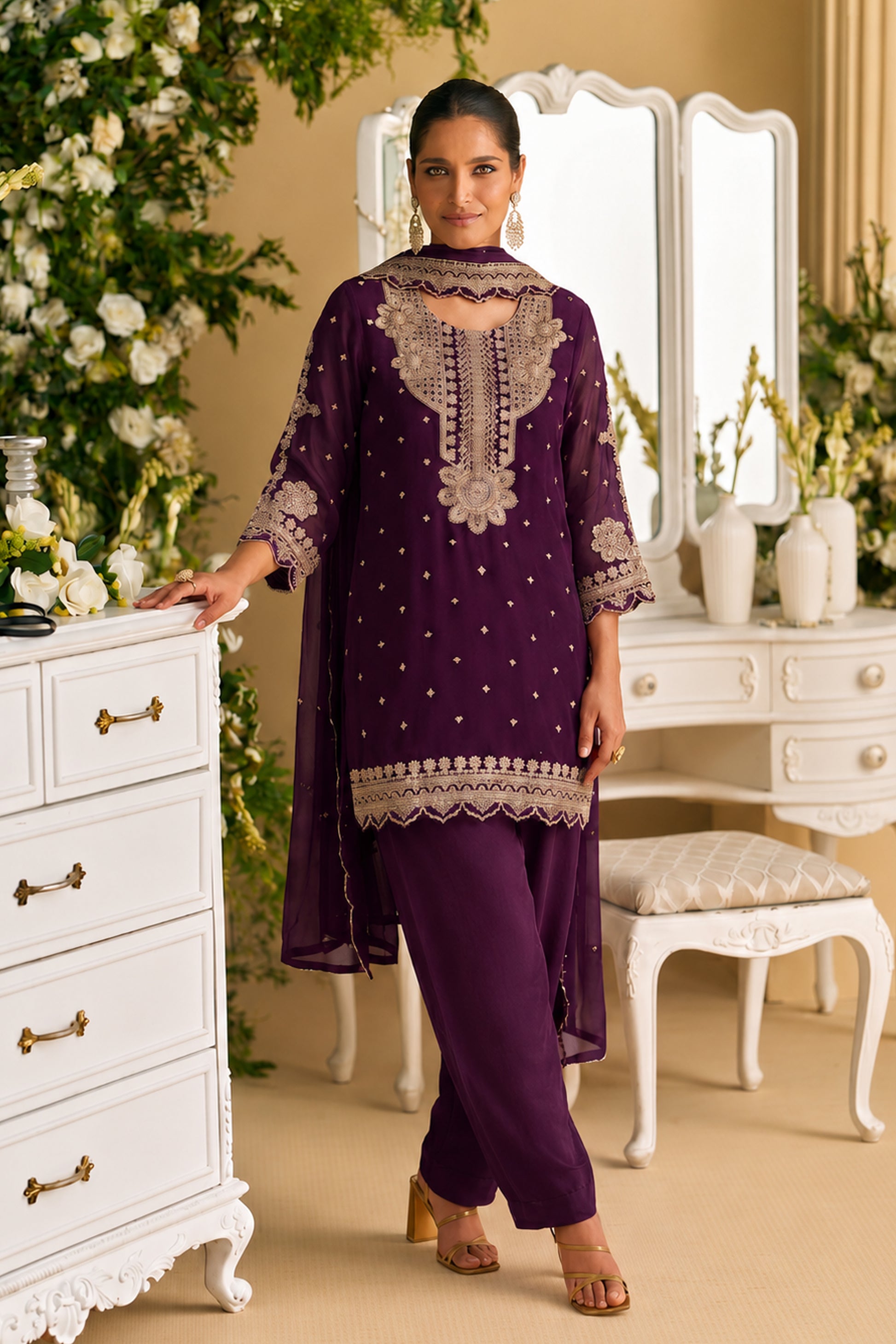 Royal Purple Salwar Kameez styled for wedding guest occasionwear