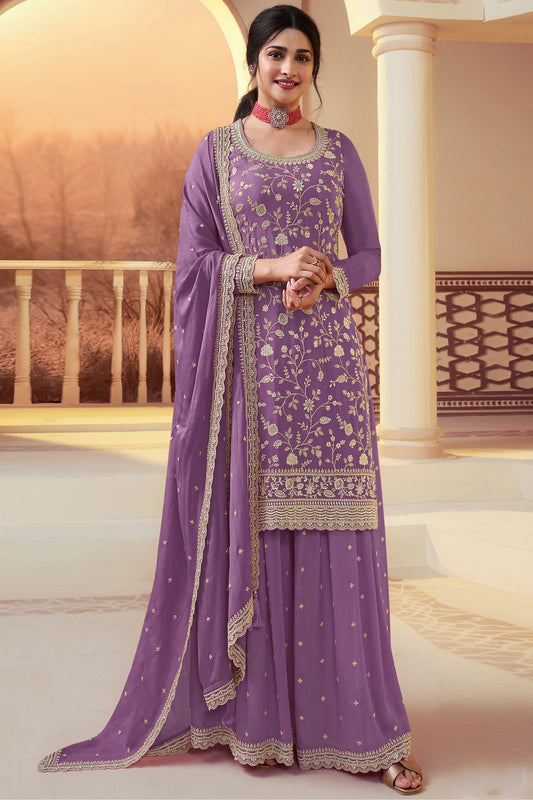 Royal Purple Wedding Palazzo with Heavy Embroidered Sequence work