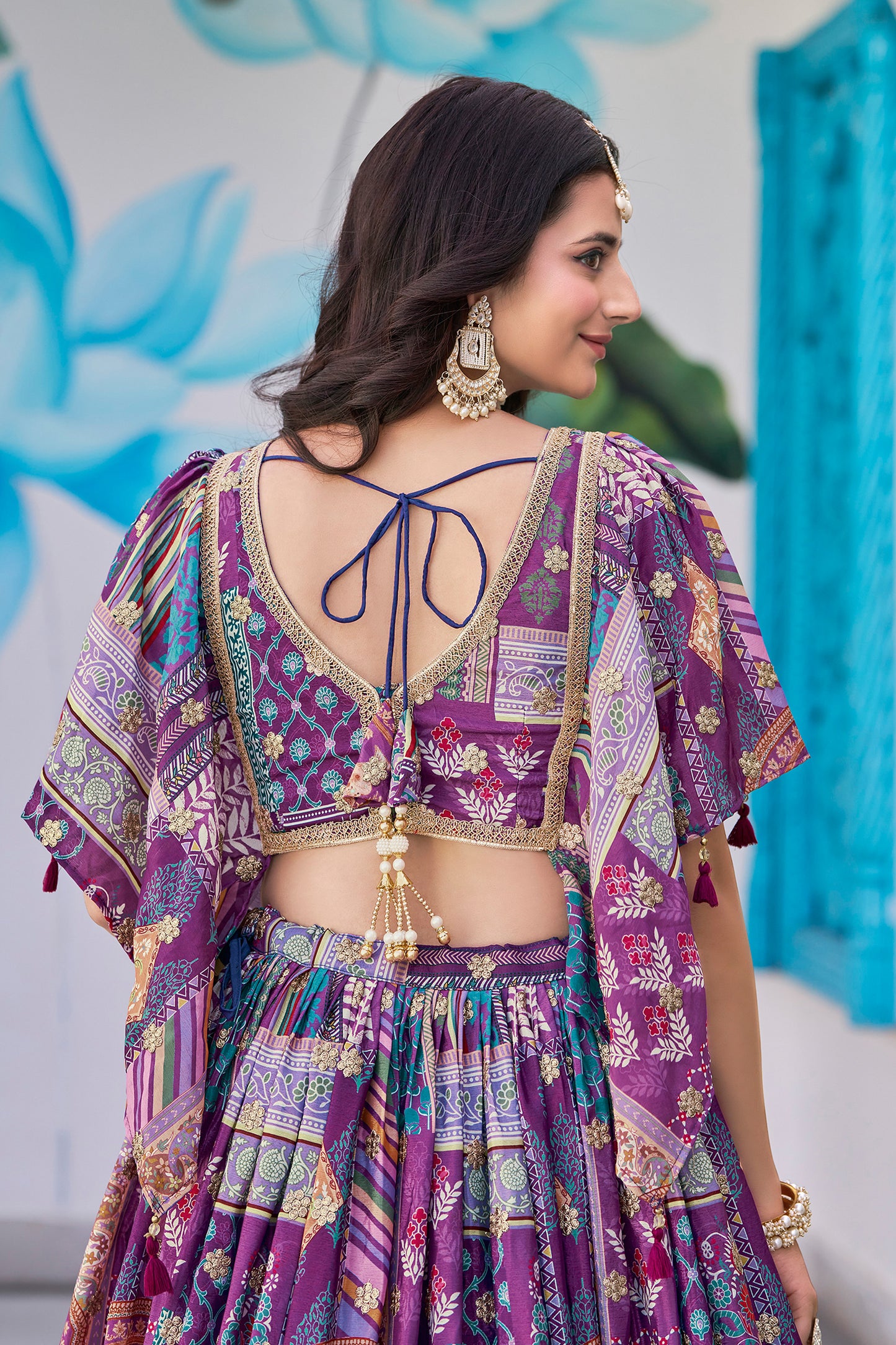 Wedding guest choli lehenga with detailed zari work