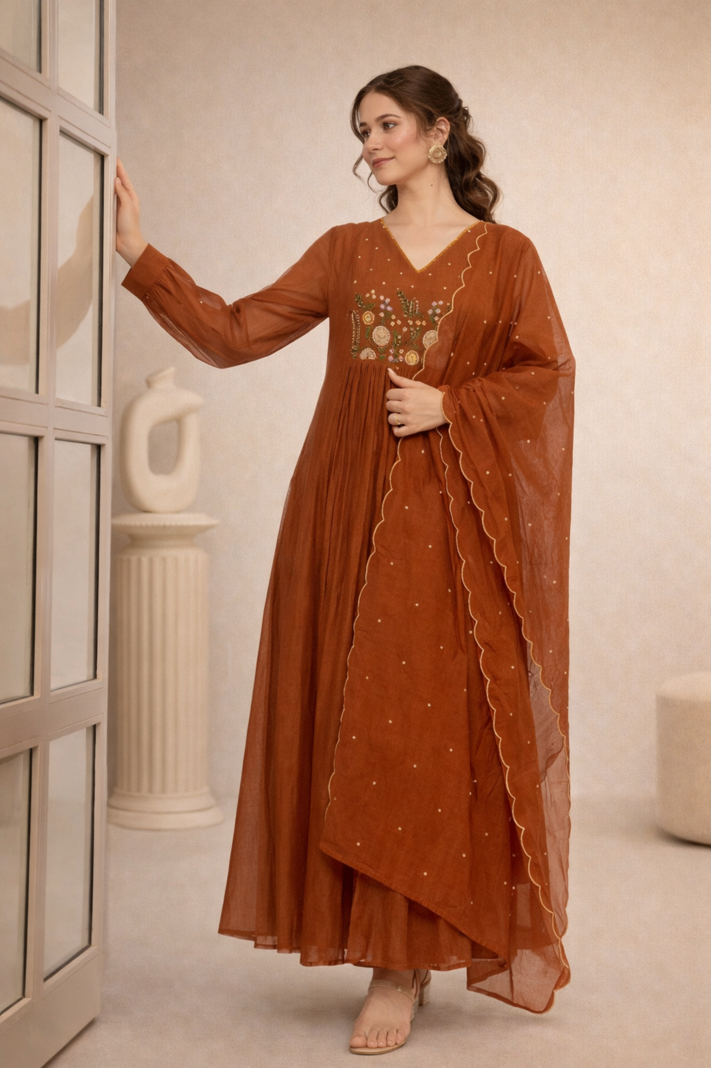 Sleeve embroidery detail silk kurti