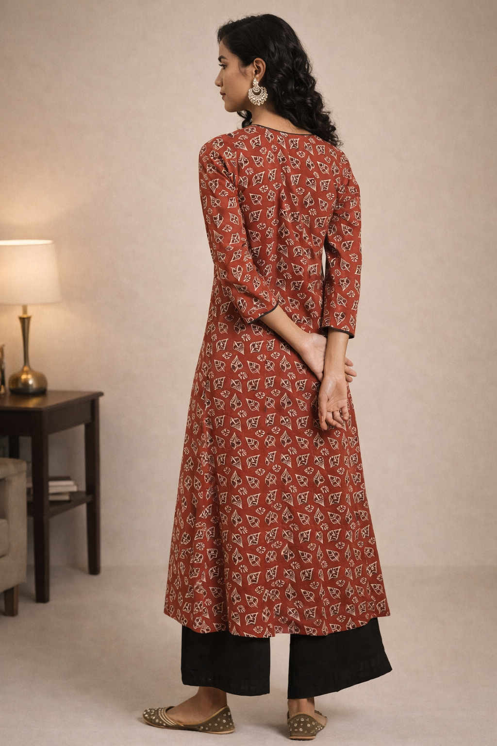 back view of maroon ladies dress kurti design