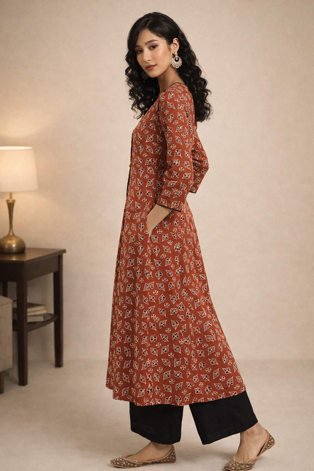 full-length view of maroon kurti ladies wear silhouette