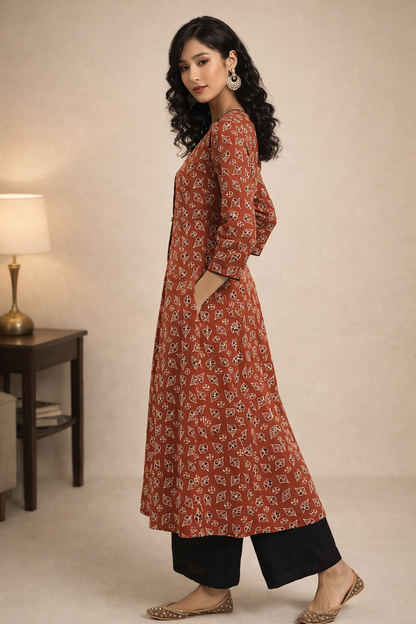 full-length view of maroon kurti ladies wear silhouette