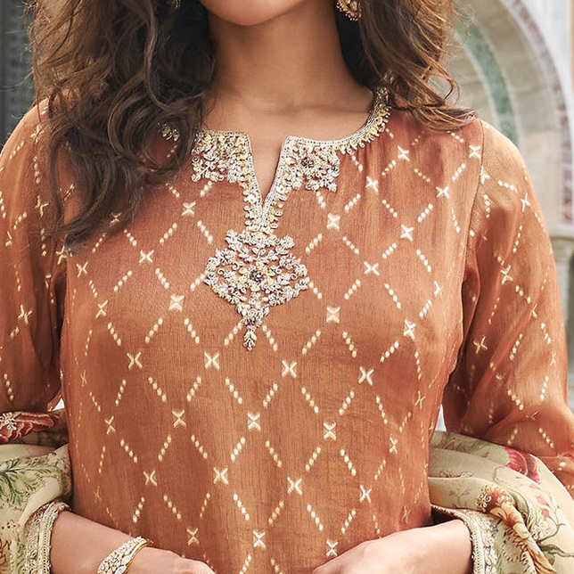 Close view of neckline embroidery on kameez