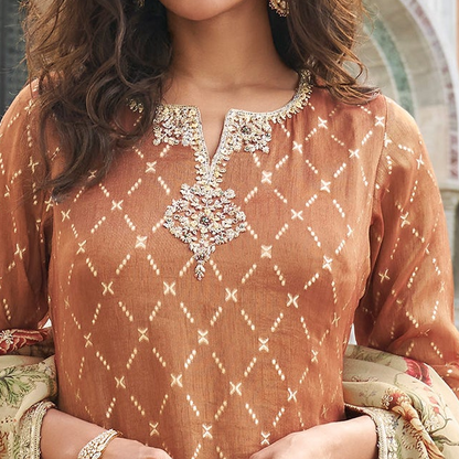 Close view of neckline embroidery on kameez