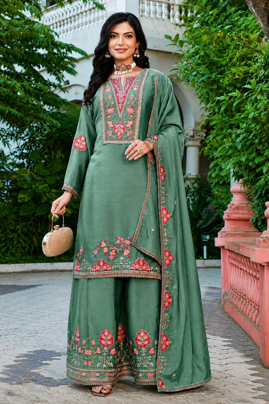 Sage Green palazzo with coding dori and sequence work