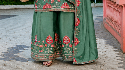 Sage Green festive palazzos with sequence work