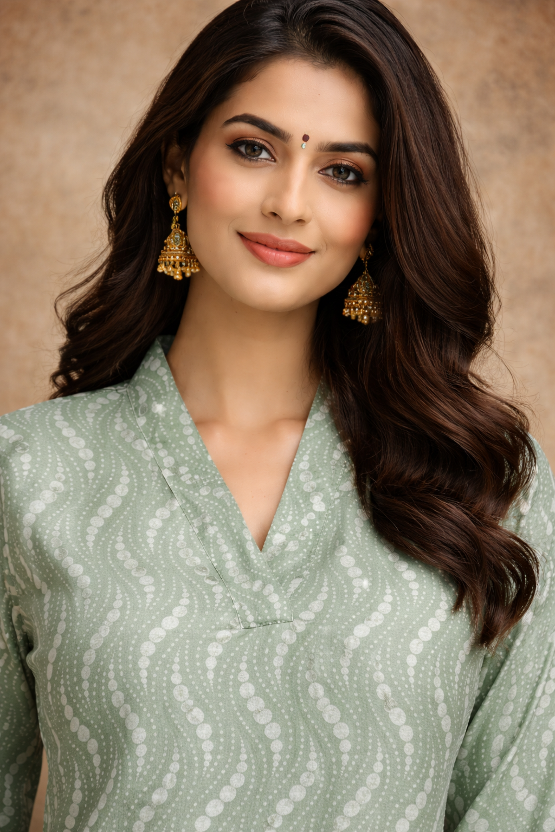 women Tunic neckline detail in printed maslin silk