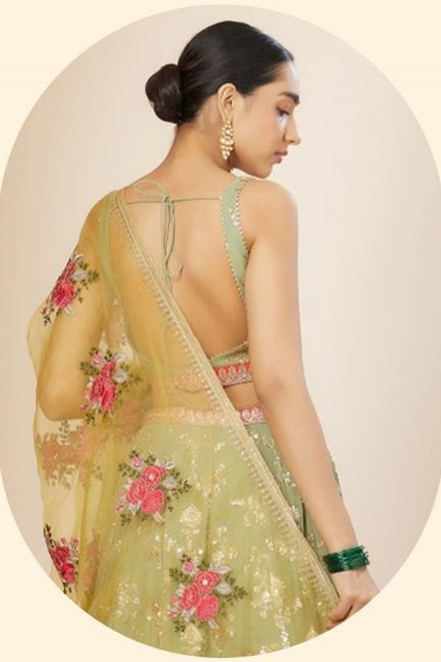 sage green lehenga choli zari dori sequins work outfit