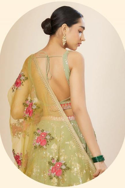 sage green lehenga choli zari dori sequins work outfit