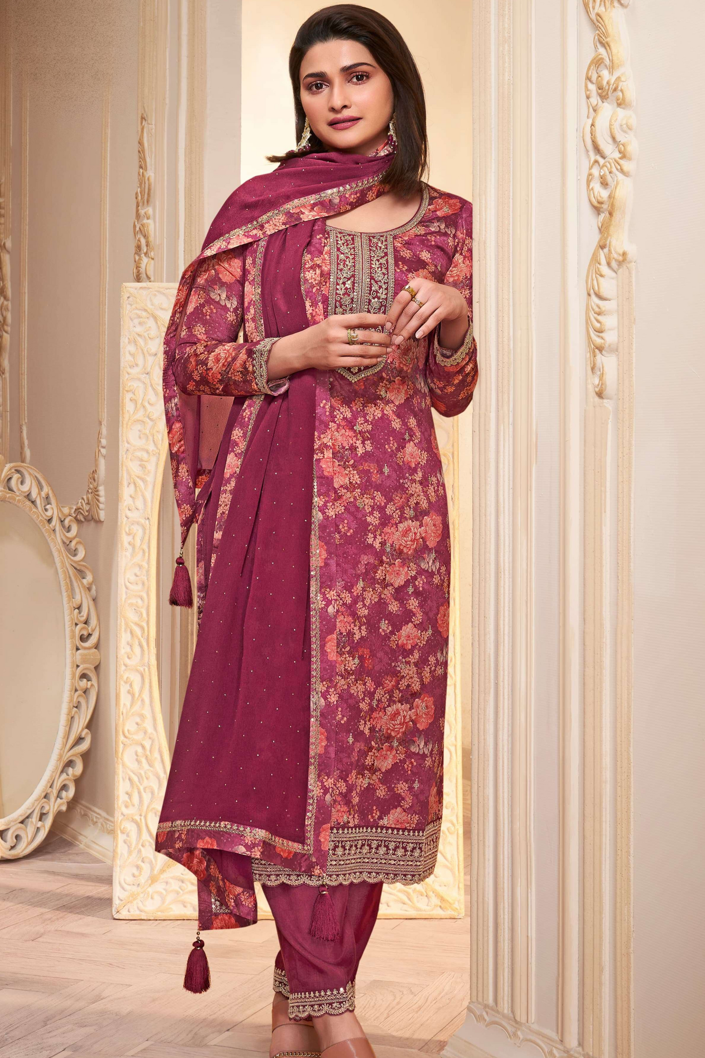 Pink salwar kameez outfit styled with accessories for wedding dresses
