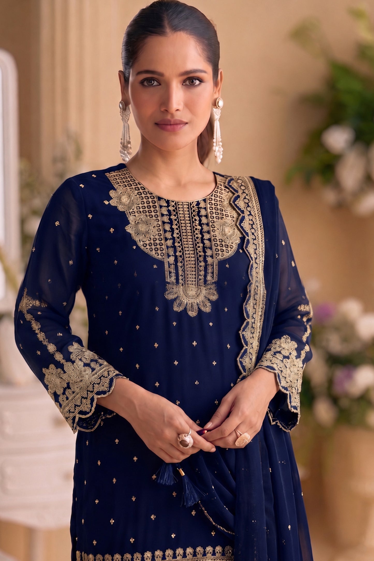 Navy Blue outfit styled for engagement and reception events