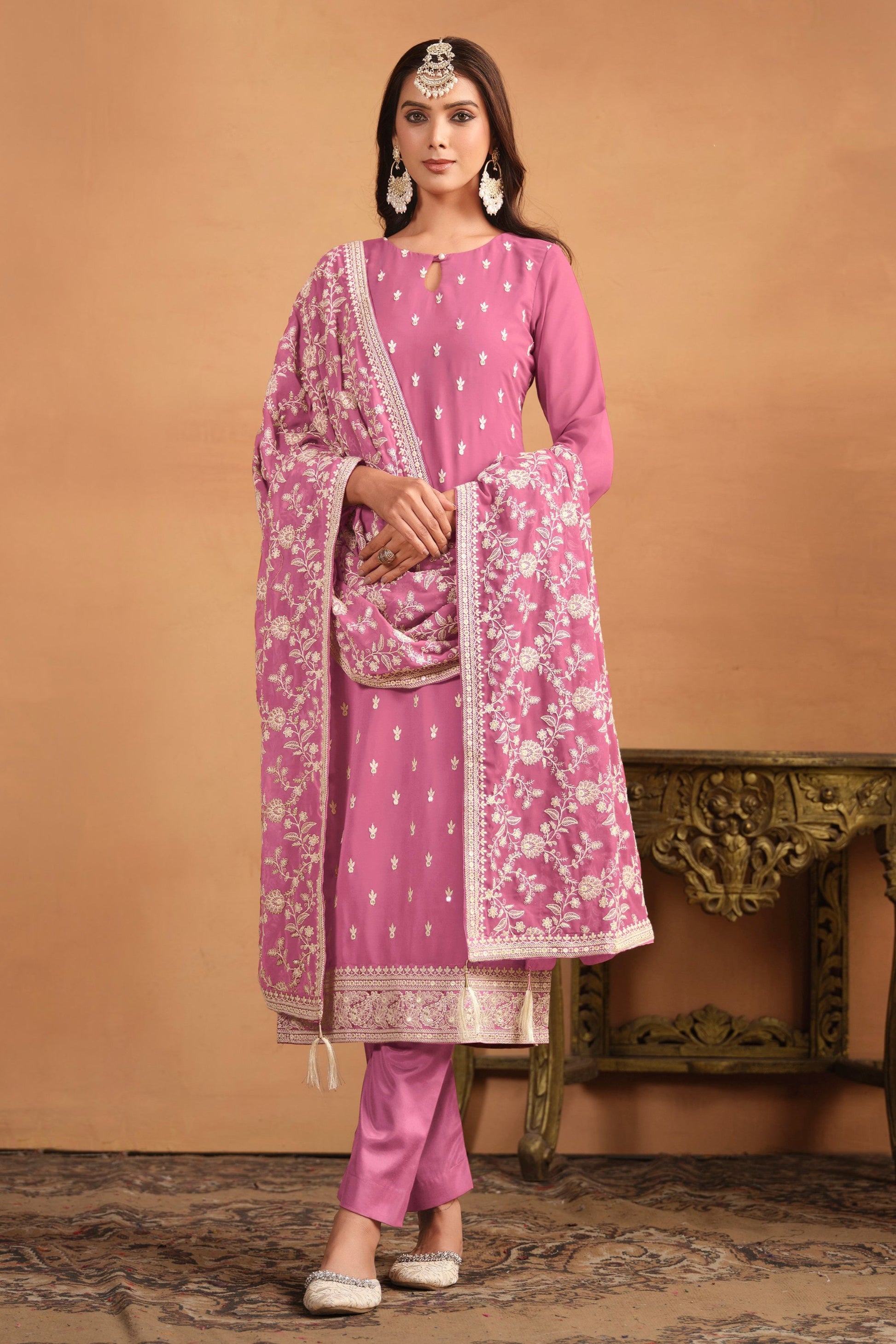 Pink salwar kameez online usa front view