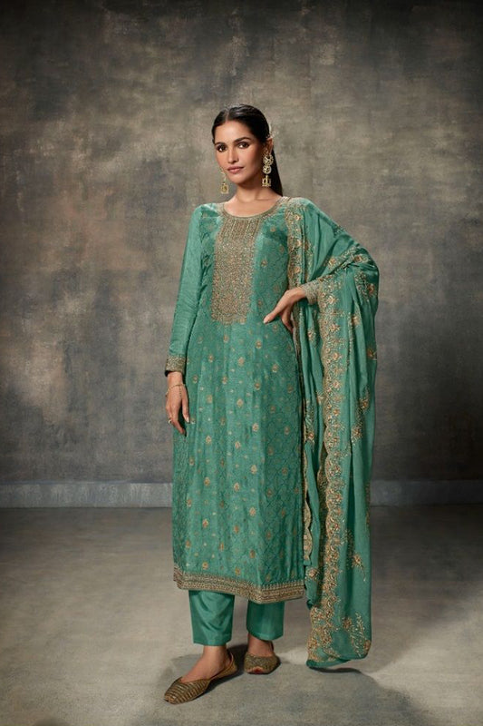 teal salwar kameez online usa front view with embroidery