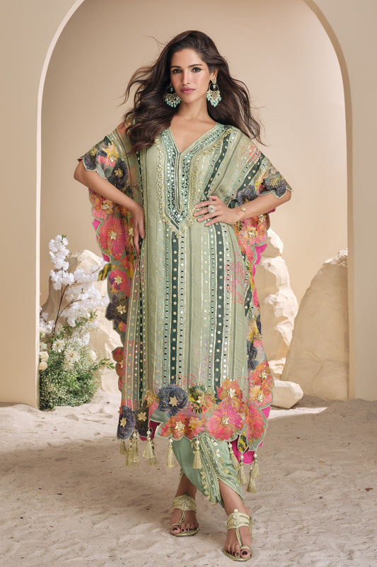 Salwar kameez punjabi in sage green front view