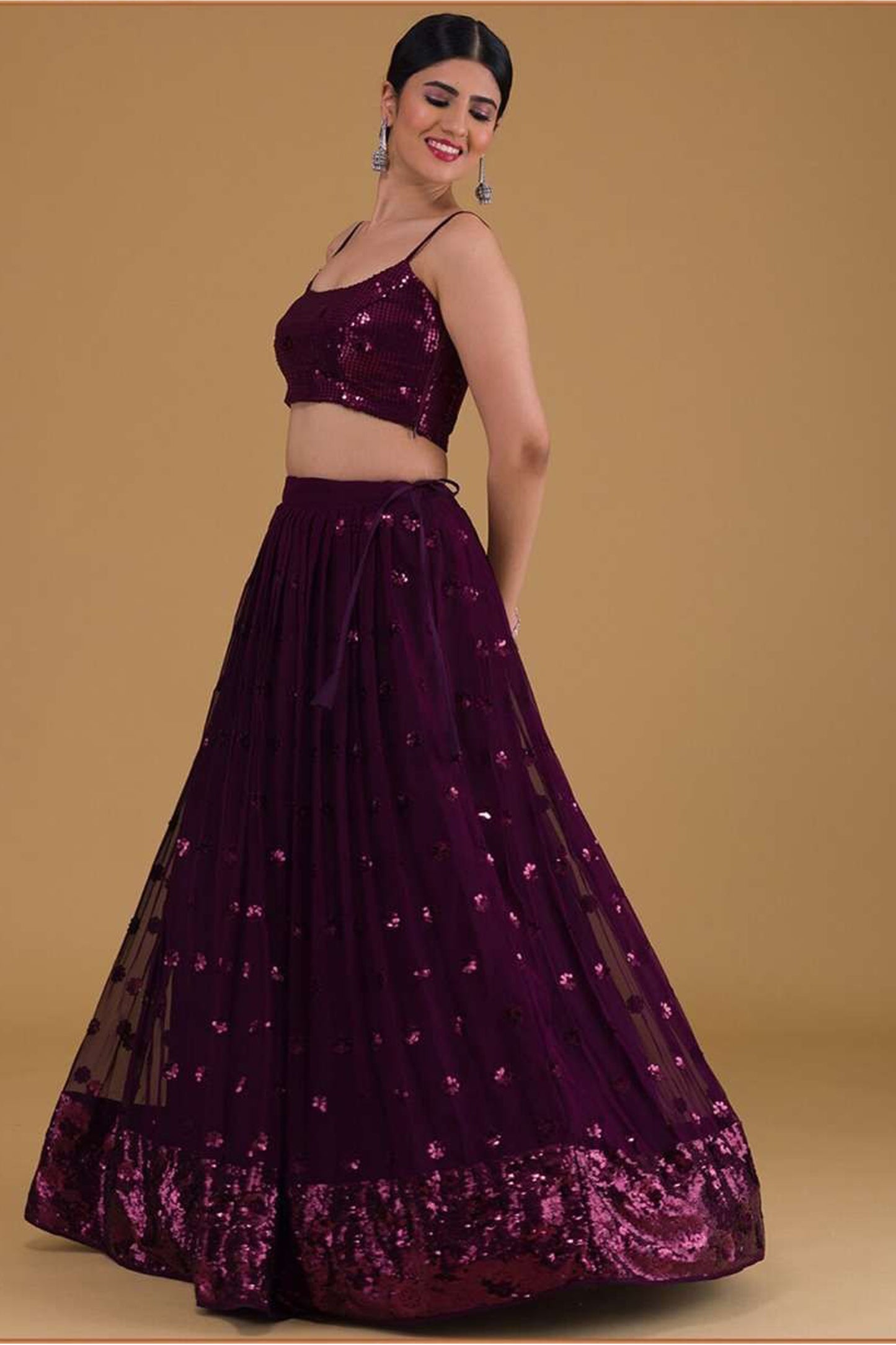 sequins zari work on georgette lehenga choli fabric texture