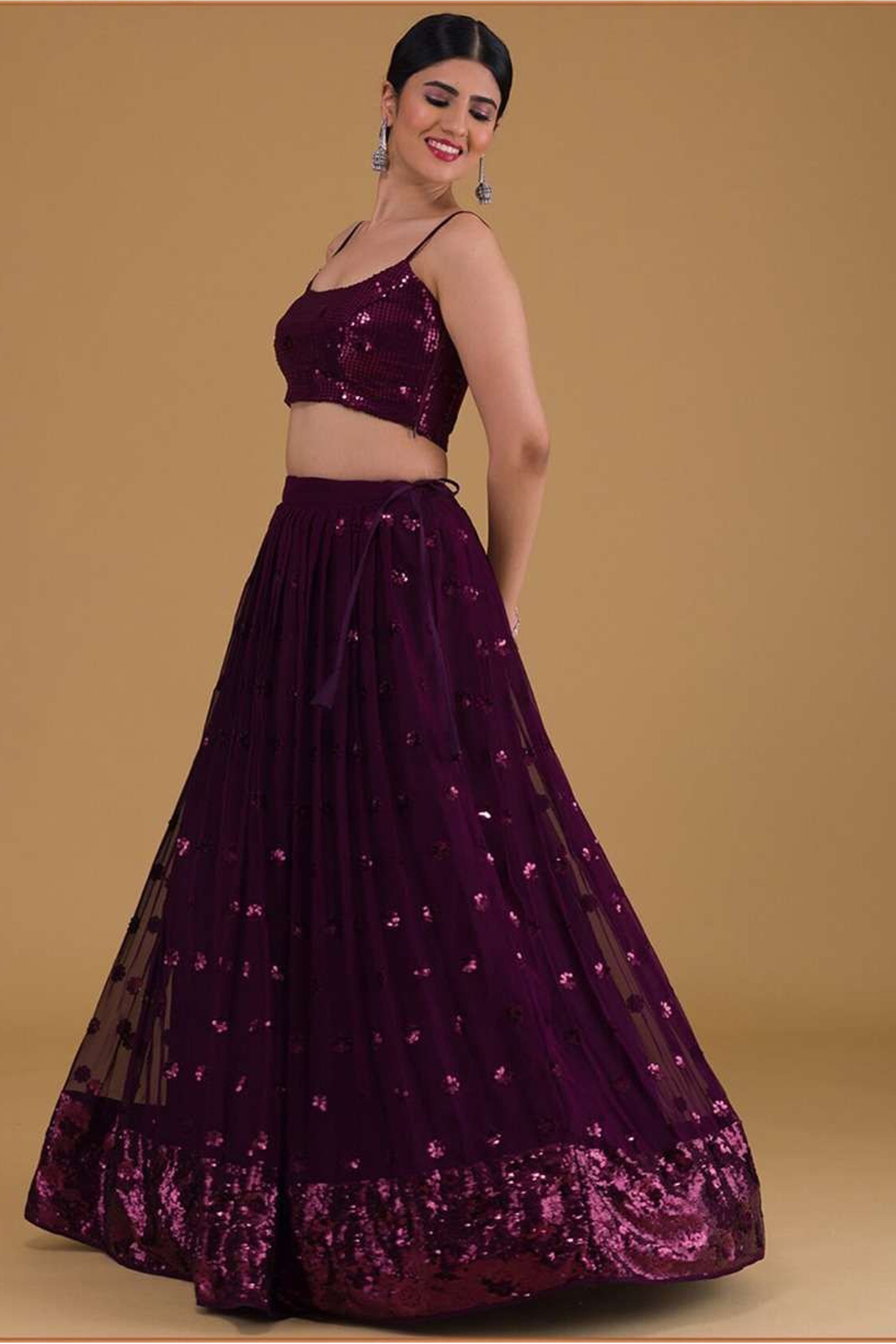 sequins zari work on georgette lehenga choli fabric texture