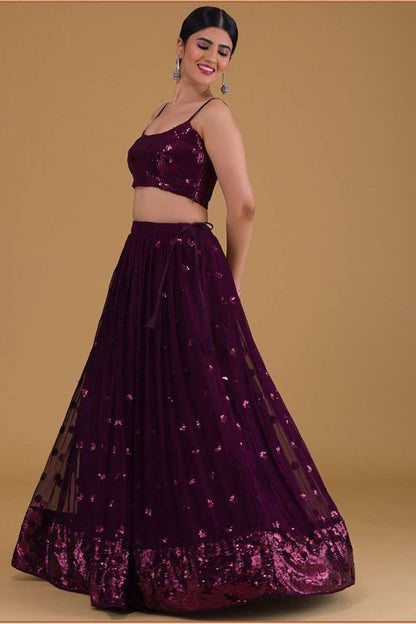 sequins zari work on georgette lehenga choli fabric texture