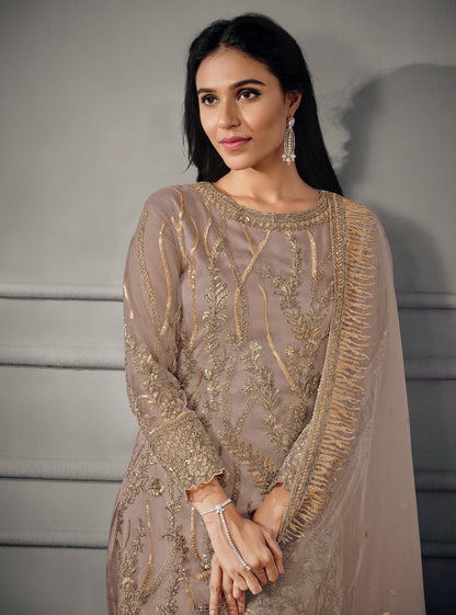 plus size salwar dress online brown ensemble angled shot