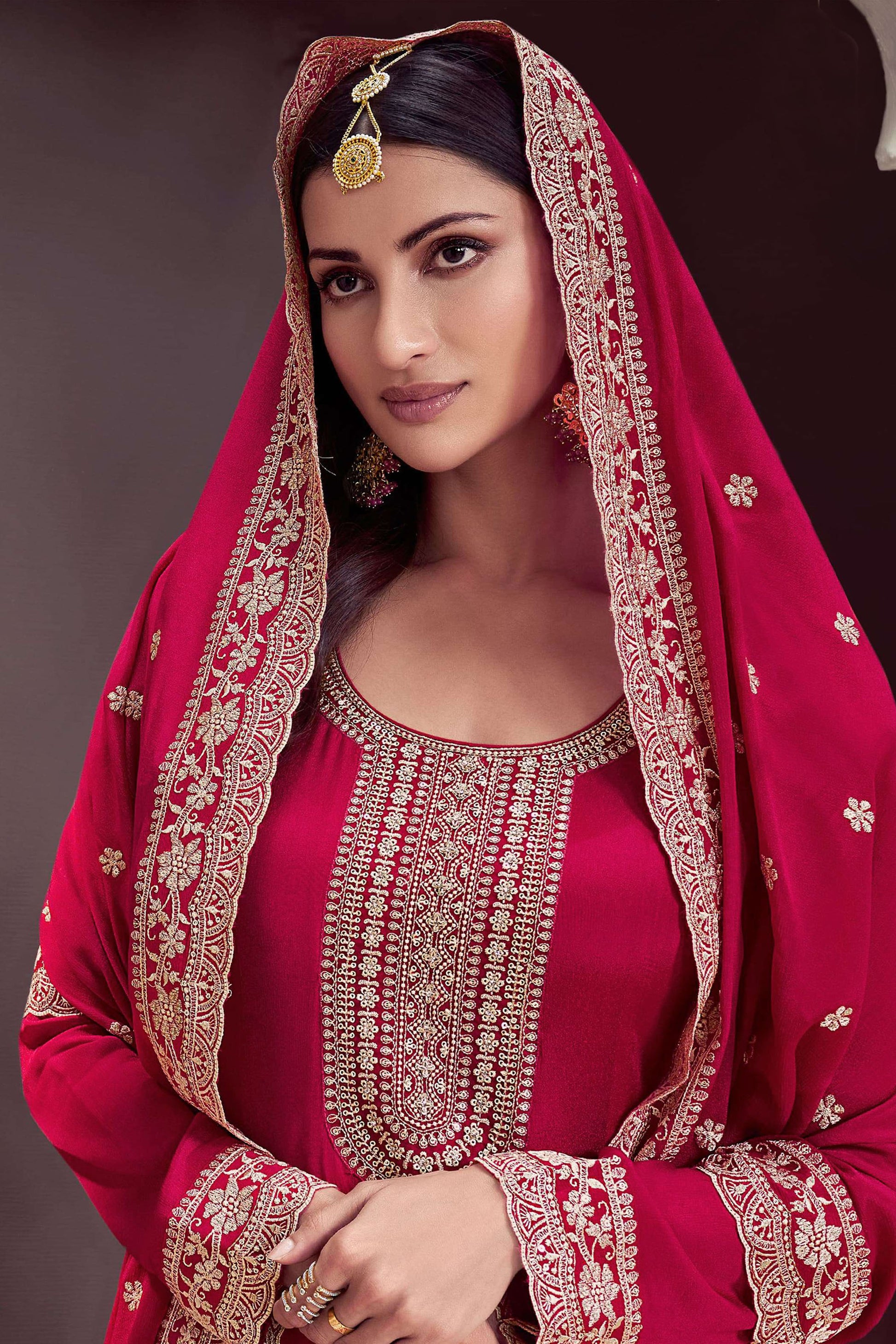 Red Anarkali Dress with Heavy Embroidery Worked Dupatta Suit for USA Women's Wear 