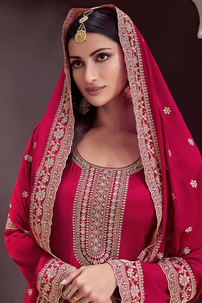 Red Anarkali Dress with Heavy Embroidery Worked Dupatta Suit for USA Women's Wear 