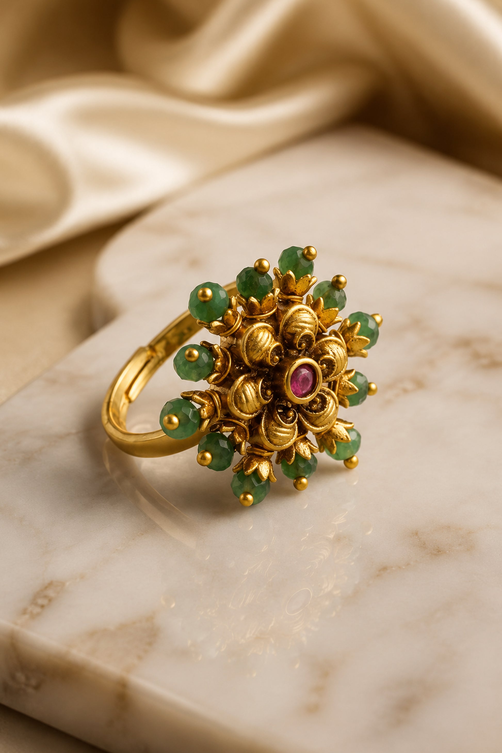 detailed gold tone ring profile with dimensional surface