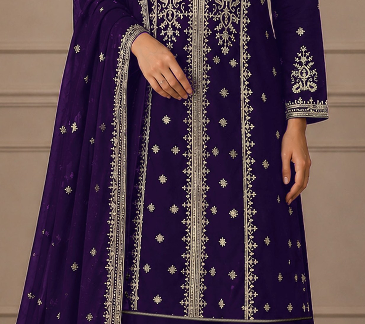 Royal Purple Palazzo Set for Women with decorative embroidered surface