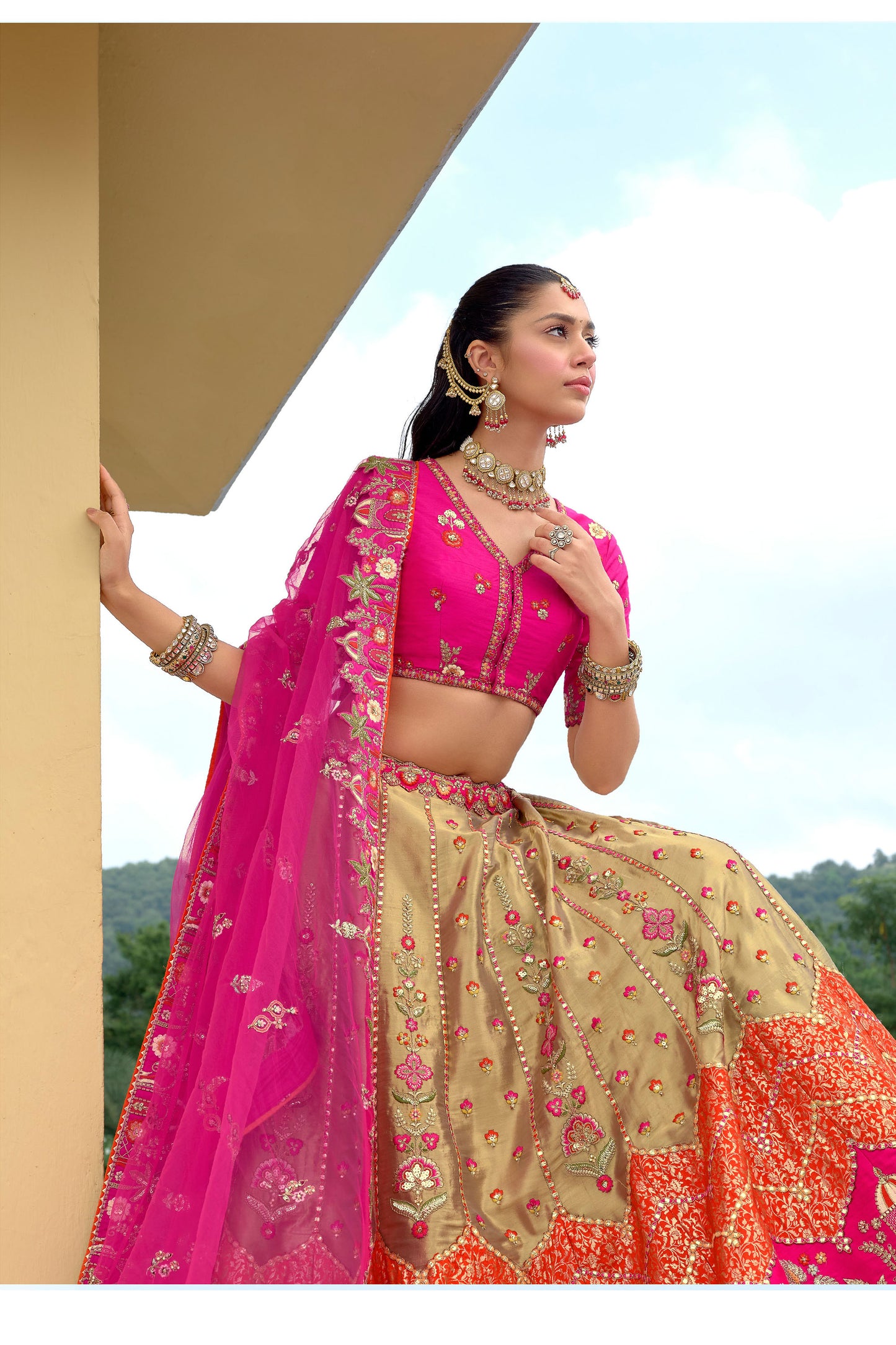 Silk pink lehenga choli detailed stone and sequence design