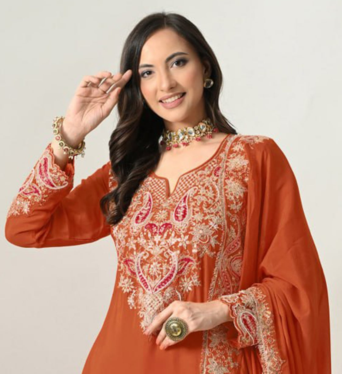 Festive Orange palazzo with Embroidered Sequence Work