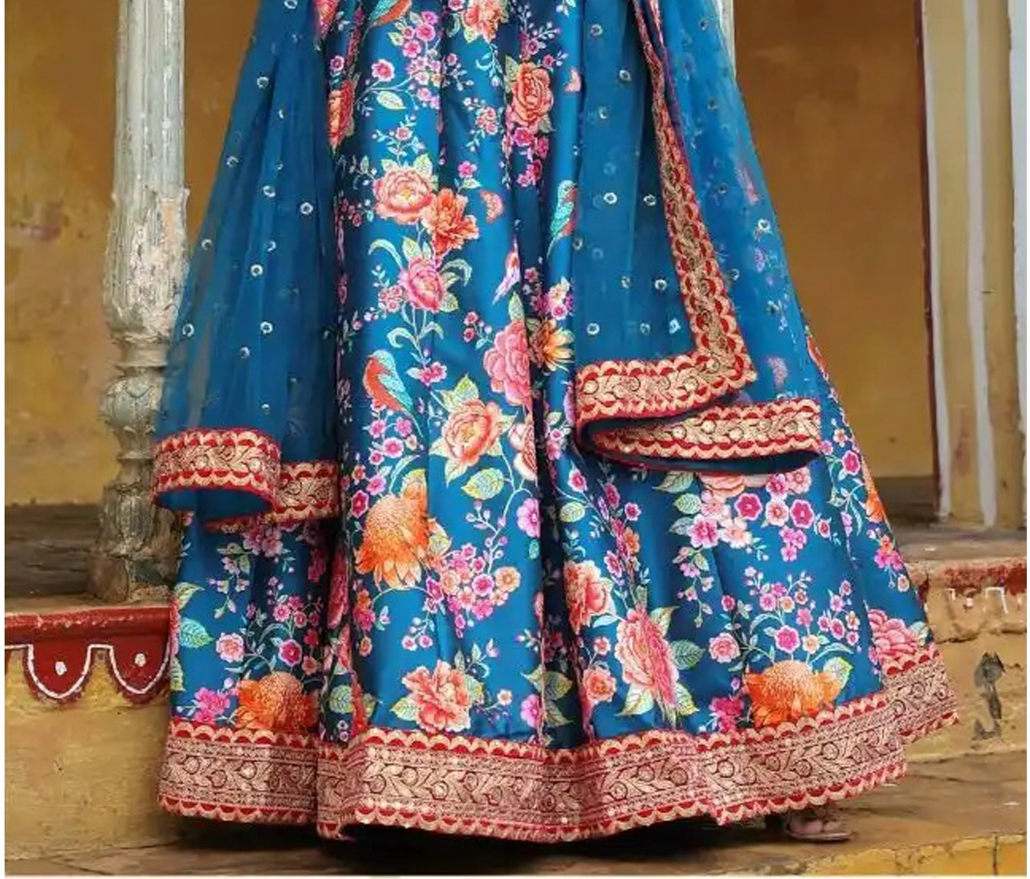 Bridal lehenga choli embroidery texture product display
