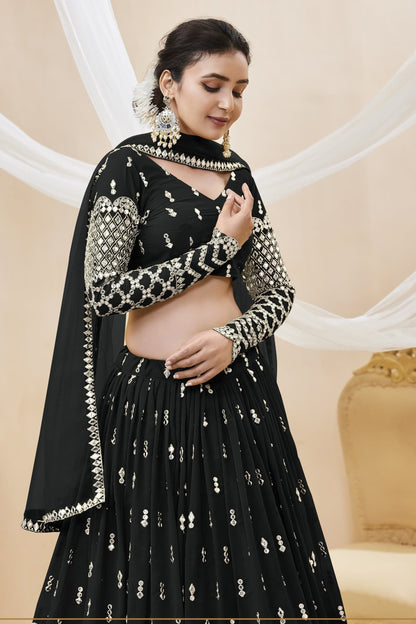 Close-up of sequins embroidery on georgette lehenga