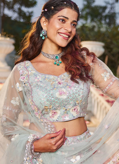  floral embroidered lehenga skirt detailing close-up