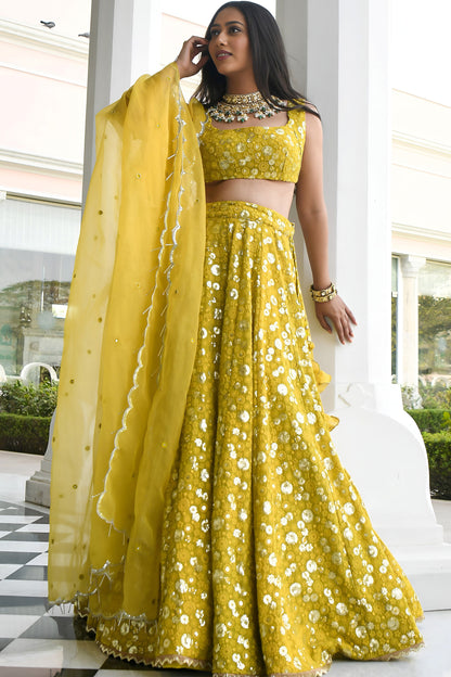 Yellow Lehenga Choli for engagement and sangeet night styling