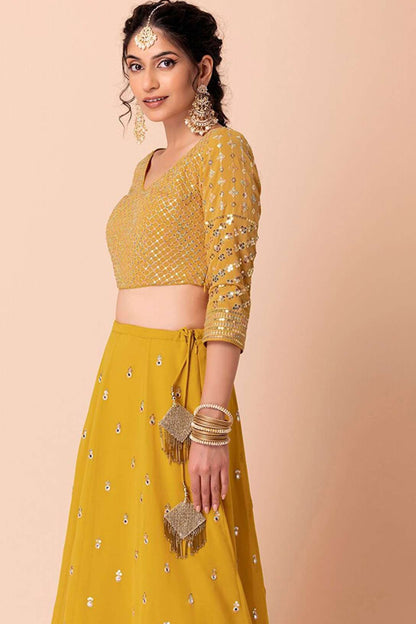 Sequins and zari embroidered Georgette lehenga set