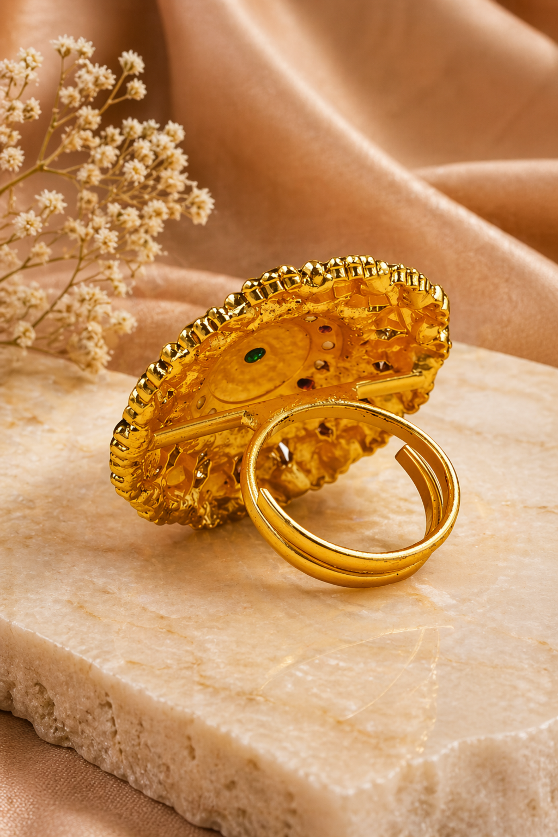 adjustable ethnic gold ring close up