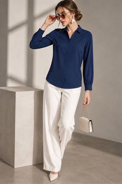 Seyuri Blue solid shirt shown from the front