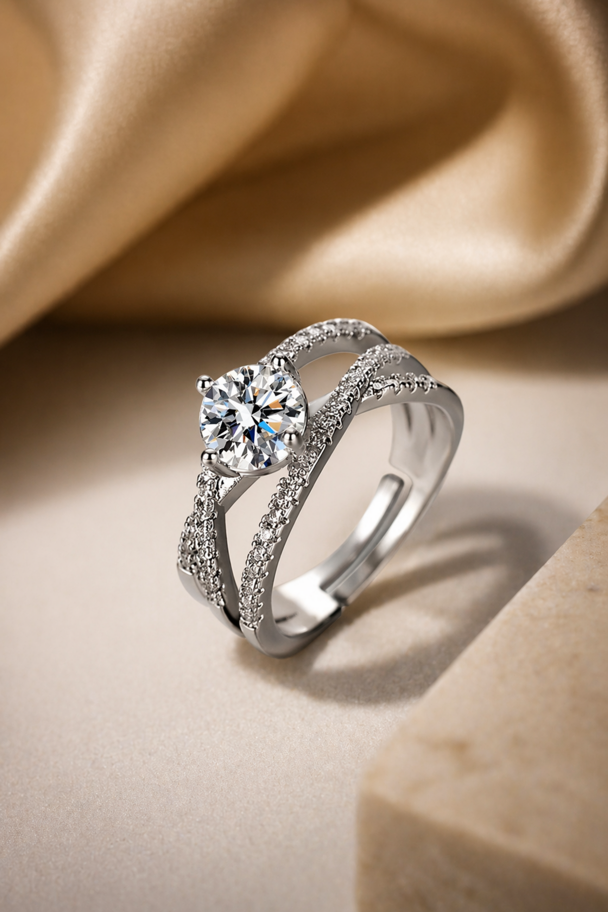 split band diamond engagement ring with round stone