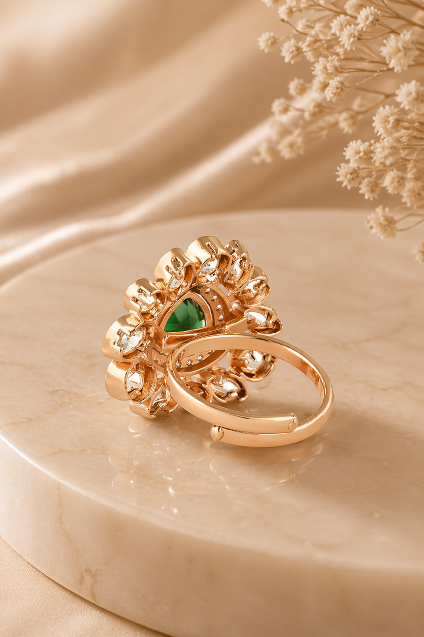 luxury green emerald ring with crystal halo