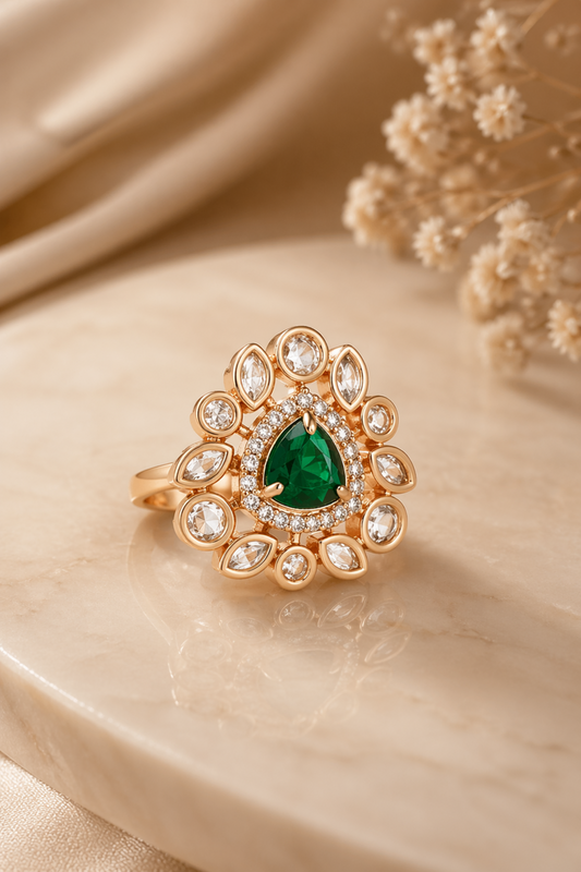 vintage style emerald cocktail ring gold finish