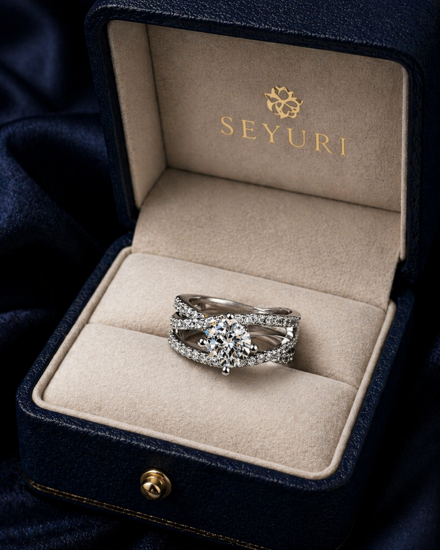 luxury solitaire diamond ring with pave detailing
