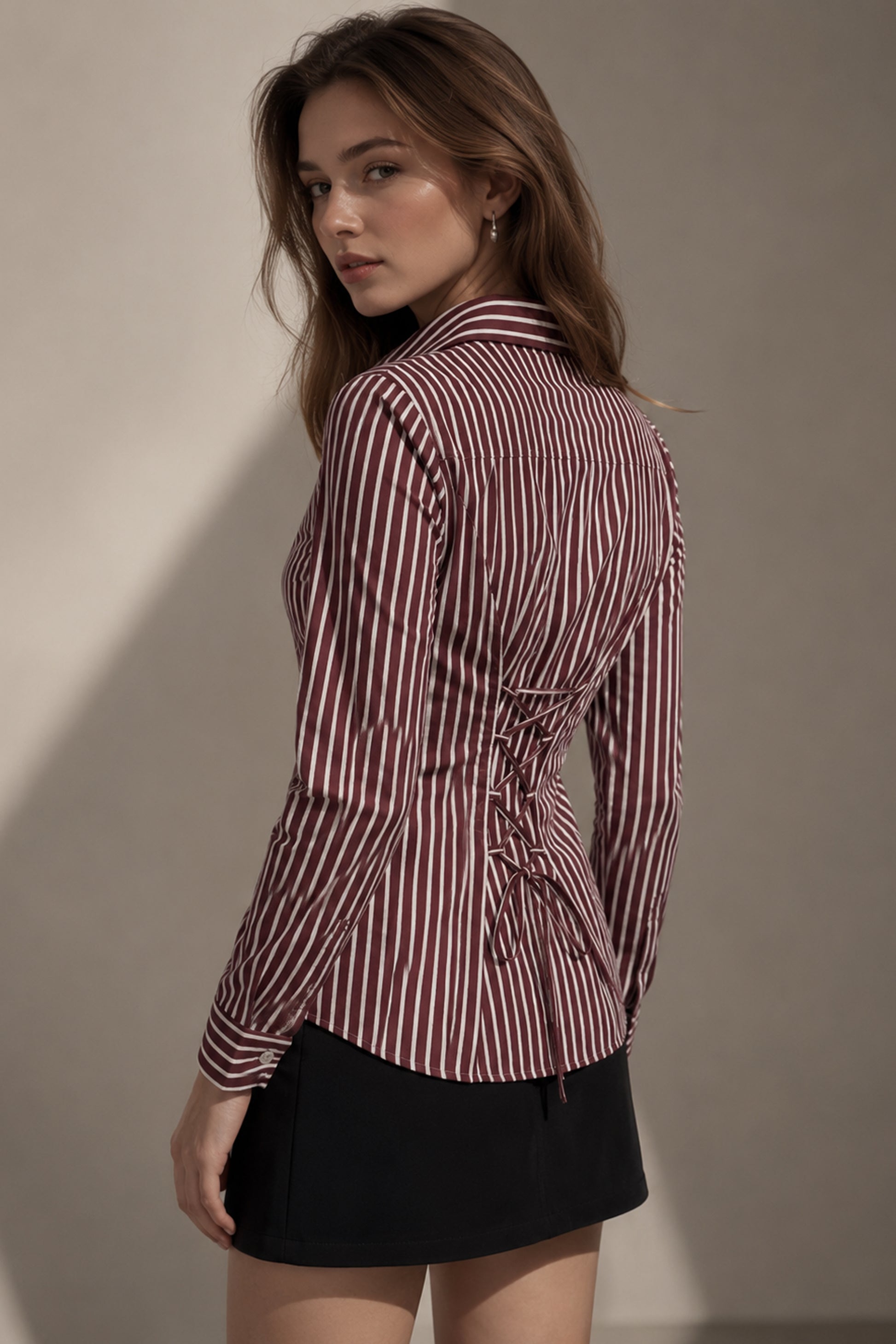 Back view of Seyuri maroon cotton shirt